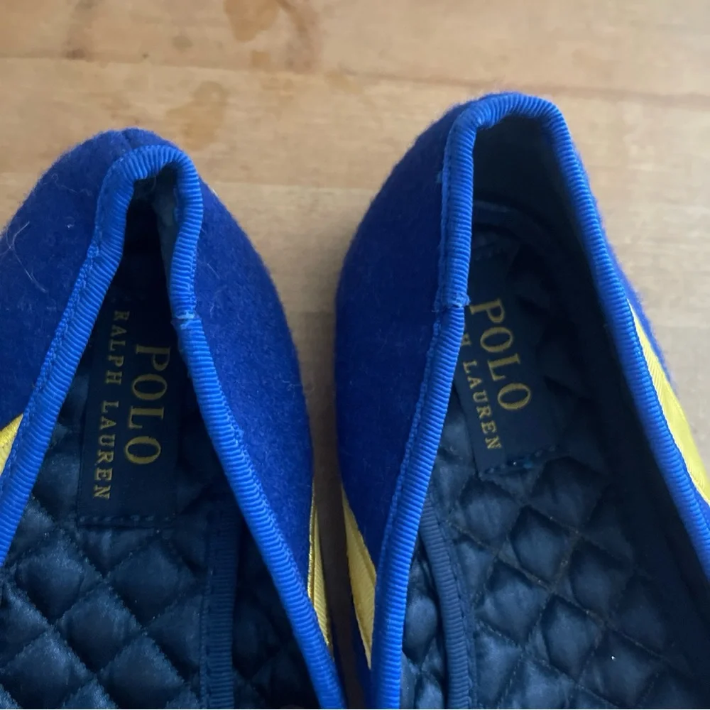 Ralph Lauren Spell Out Flannel Wool Slippers Blue Royal Shoes Sz 2